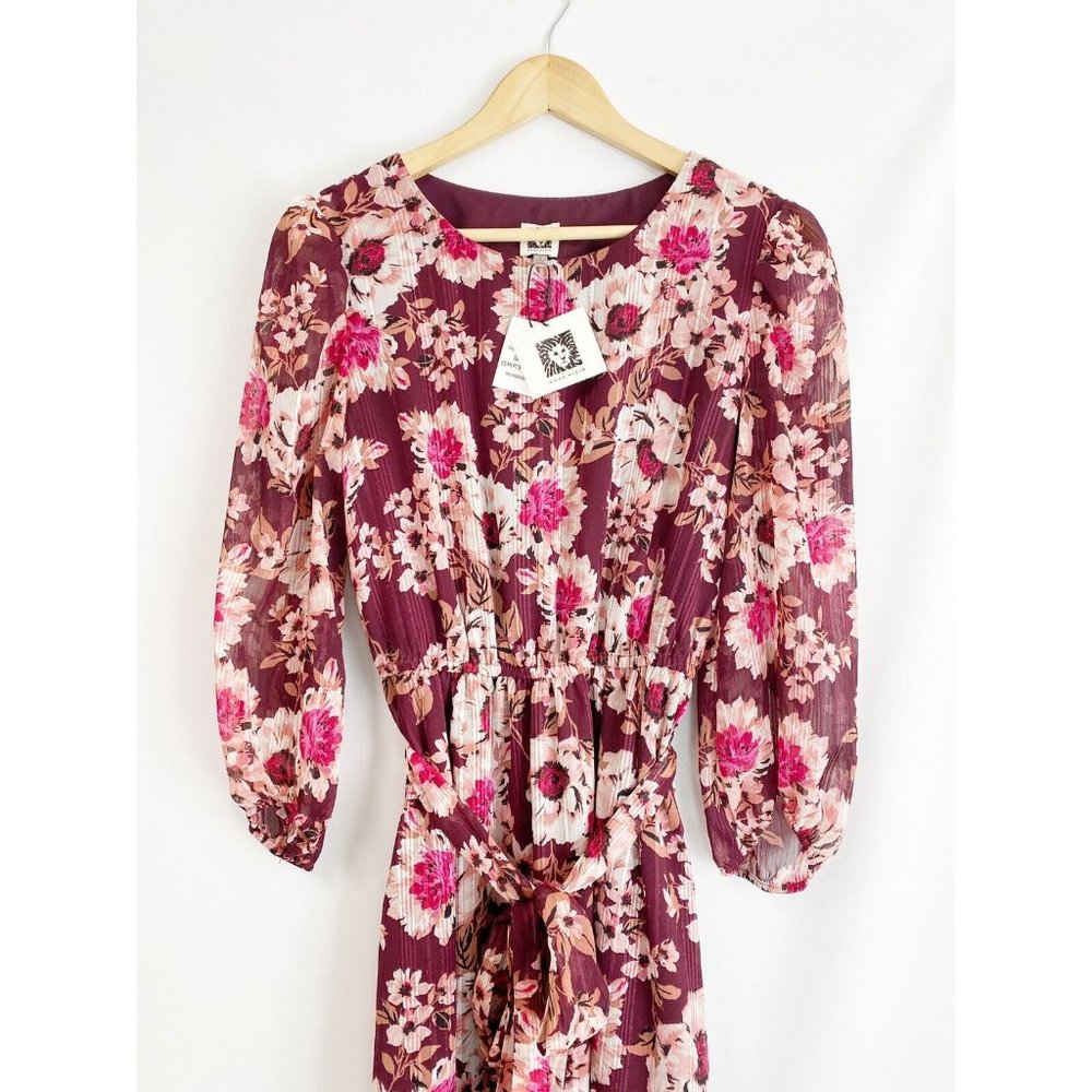Anne Klein Floral Print Elastic Waist Dress Elderberry Combo S - Picture 5 of 6